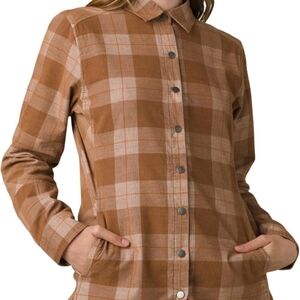 Prana Porter Park Brown Tan Flannel Shacket Shirt S